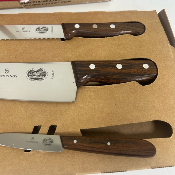 NEW Swiss Army-Victorinox German Made 3-Piece Wood Knife Set with Brown Handles - Picture 8 of 14